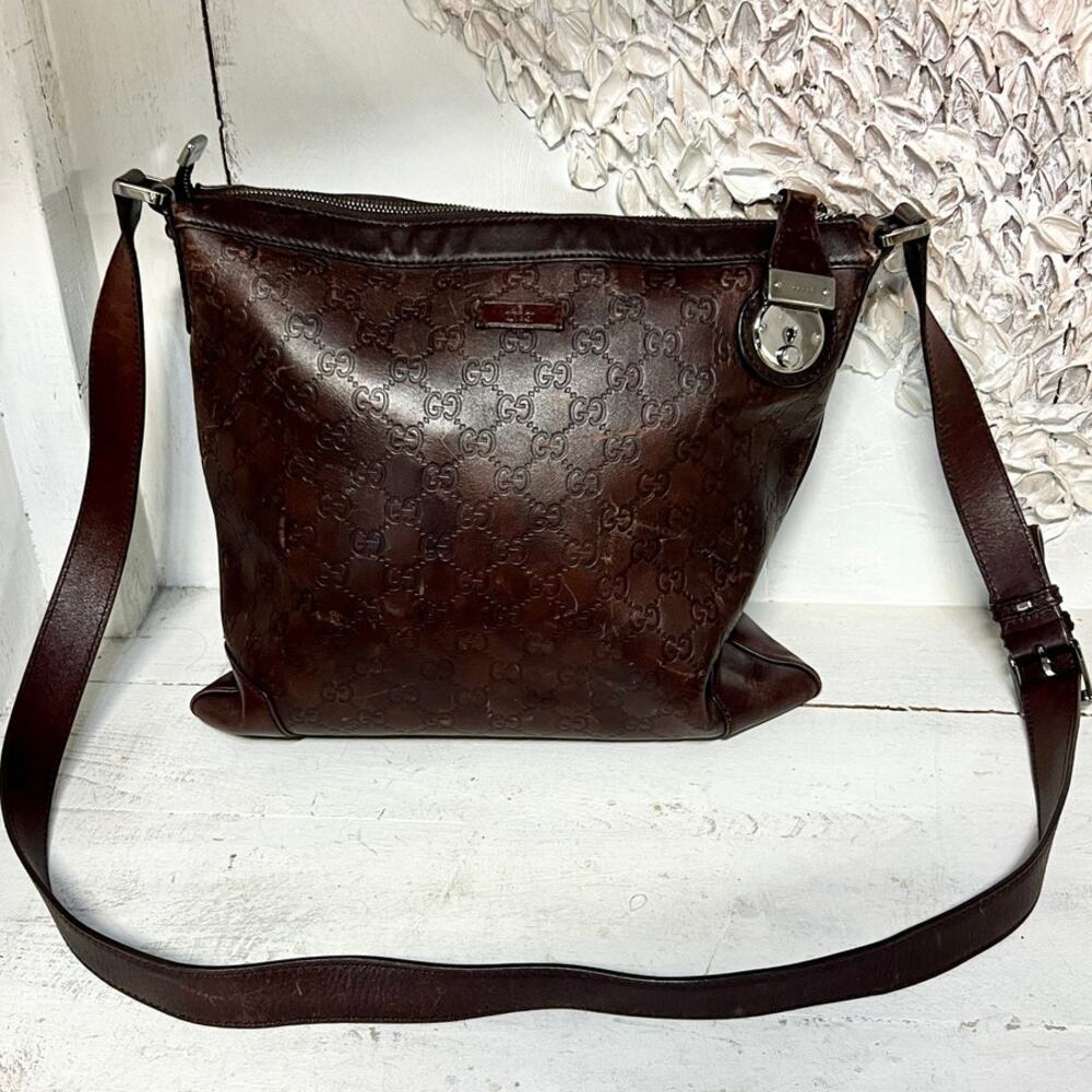 Gucci Brown Leather Messenger Bag w/ GG large dust bag - Picture 3 of 16